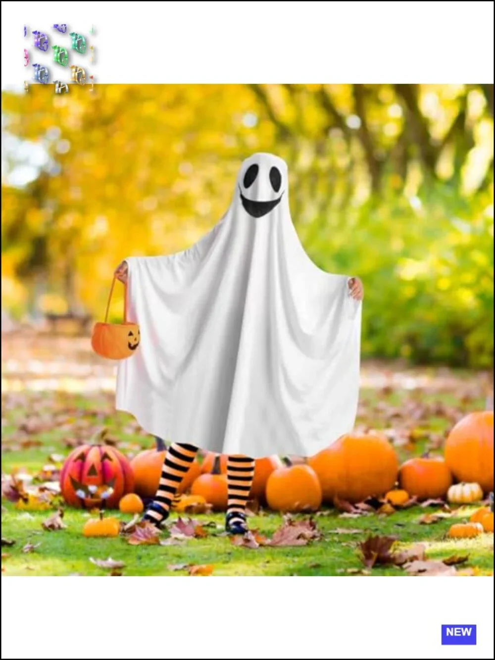 Ghost Costume for Kids with Pumpkin Bucket Trick-or-Treat Party
